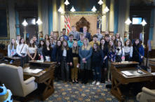 State Sen. Ed McBroom, R-Vulcan, welcomed students from L'Anse and Superior Central high schools to the state Capitol on Thursday. The students, pictured with McBroom on the Senate floor, were visiting Lansing as part of the Michigan Youth in Government p