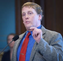 Sen. Ed McBroom, R-Vulcan, speaks from the Senate floor on Thursday, Feb. 14, in support of House Concurrent Resolution 1, which rejects Gov. Whitmer's Executive Order 2019-2 that would eliminate oversight commissions and restructure the state Department 