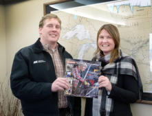 Sen. Ed McBroom, R-Vulcan, and Rep. Sara Cambensy, D-Marquette, pose with an issue of CTE Magazine on Flannel Day.